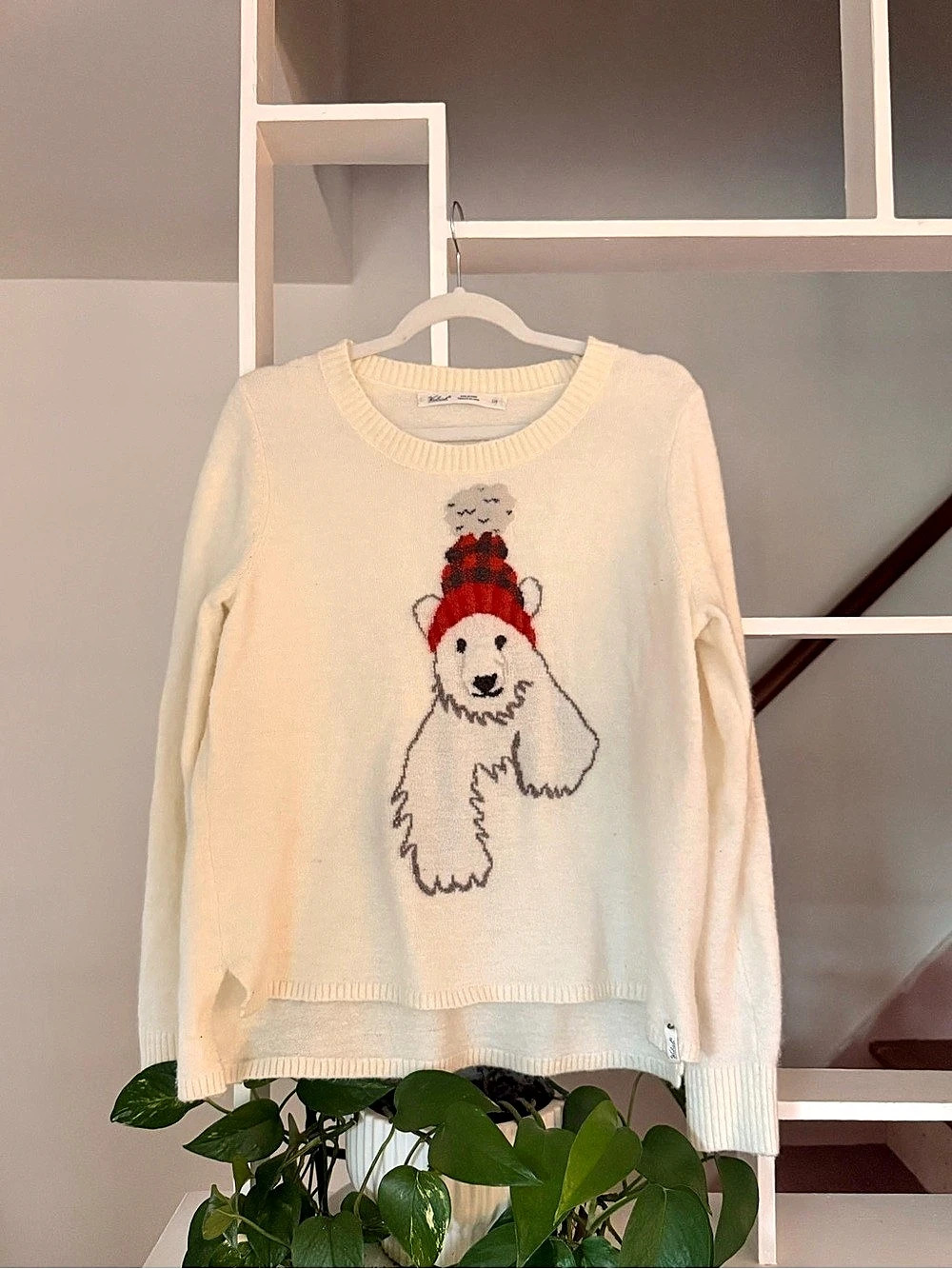 Woolrich Polar Bear Knit Sweater Cream & Red Large